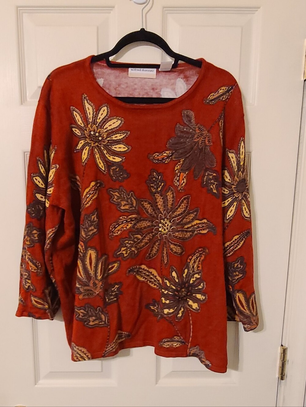 Alfred Dunner Rust Floral Long-Sleeve Tee